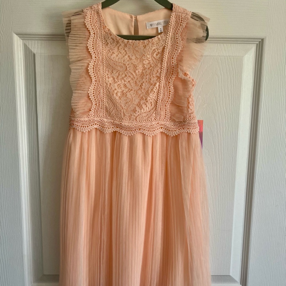 Nannette Peach Lace Formal Kids Dress
